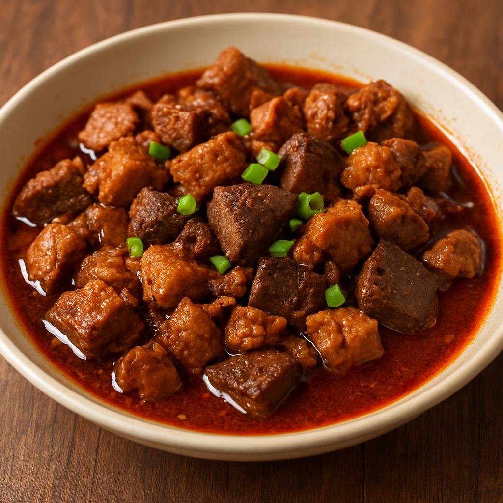 Entree: Philippines – Kapampangan – Tidtad (Kapampangan chopped pork and liver braise in a savory-vinegar sauce with annatto for color) recipe
