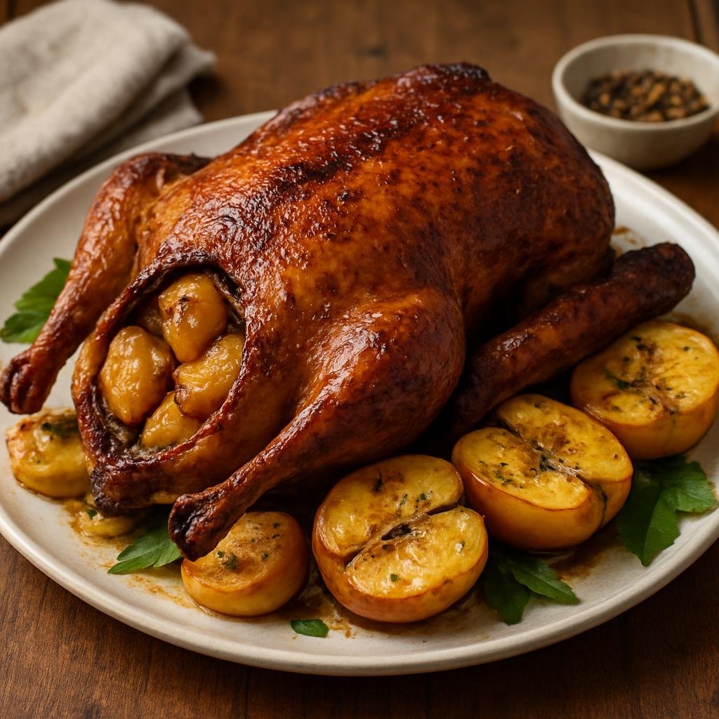 Entree: Poland – Mazovia / Warsaw – Kaczka z Jabłkami (Roast duck stuffed and roasted with apples and aromatic Polish spices) recipe
