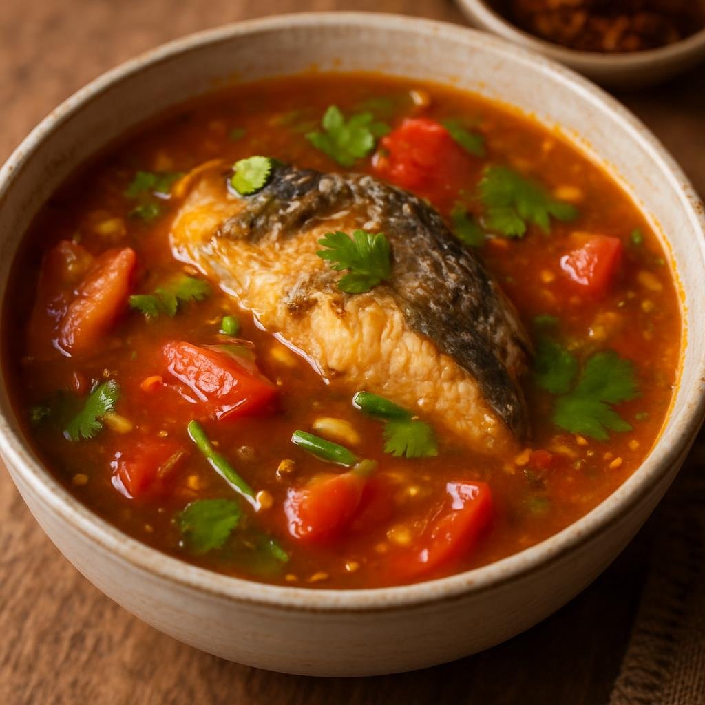 Entree: Myanmar – Rakhine Coastal – ရခိုင်ငါးဟင်း ➤ Rakhine nga-hinn (Sour, tangy fish soup from the Rakhine coast flavored with tamarind and fermented fish paste) recipe