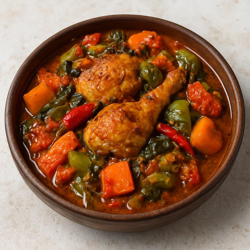 Entree: Burkina Faso – Southern Culinary Region – Kedjenou (A slow-braised West African chicken stew cooked with vegetables and hot pepper in minimal liquid so ingredients steam in their own juices) recipe