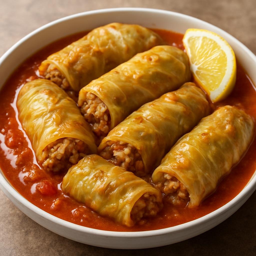 Entree: Lebanon – Northern Lebanon – ملفوف محشي ➤ malfouf mahshi (Stuffed cabbage rolls filled with spiced rice and minced meat cooked in a lemony tomato broth) recipe