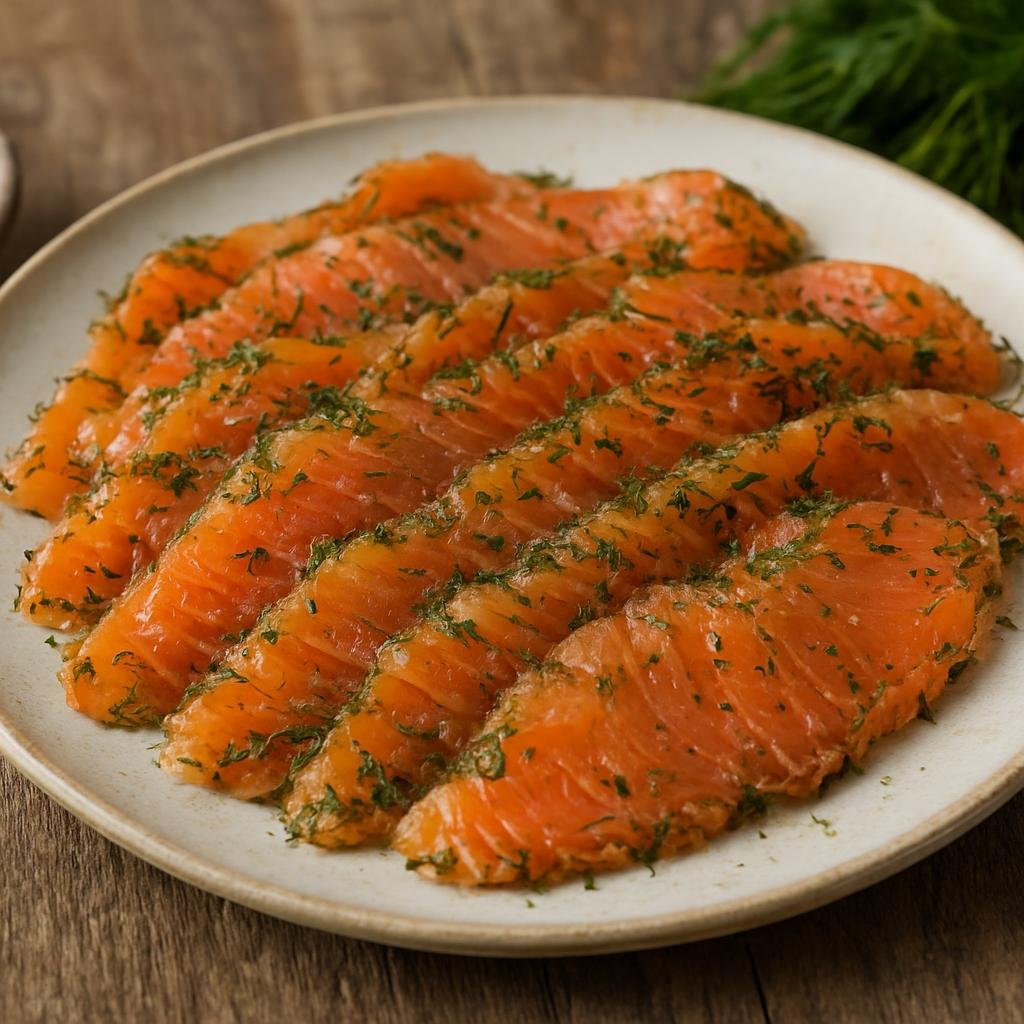 Entree: Norway – Western Fjords – Gravlaks (Cured salmon rubbed with salt, sugar, and dill served thinly sliced) recipe