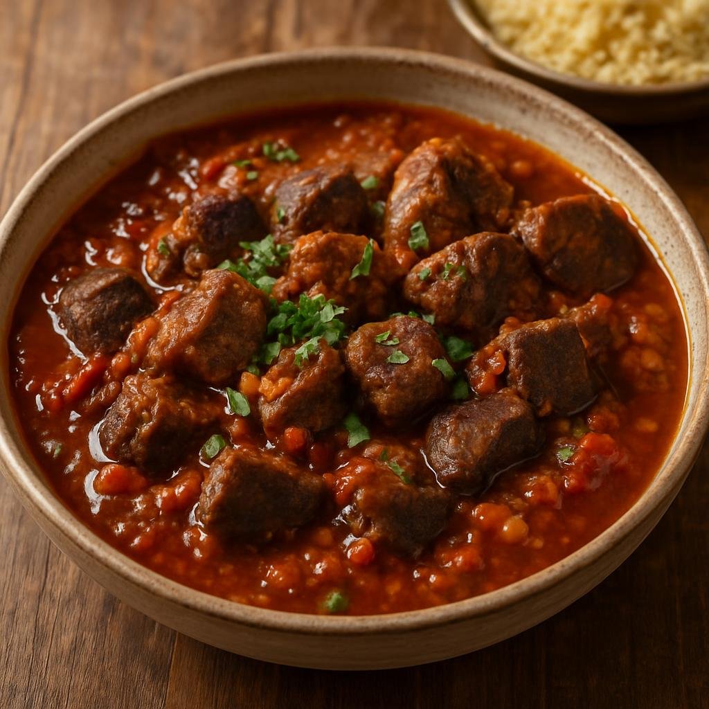 Entree: Tunisia – Tunis & North – كمونية ➤ Kamūniyya (Cumin-scented Tunisian stew of beef and liver braised in tomato and stock) recipe