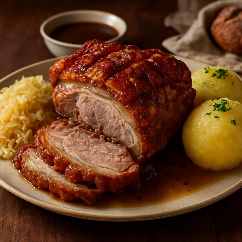 Entree: Germany – Franconia – Fränkisches Hochzeitsessen (Traditional Franconian roasted pork shoulder prepared for wedding celebrations) recipe