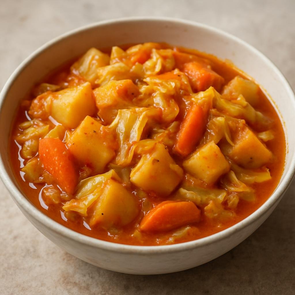 Entree: Ethiopia – Central Culinary Region – አታክልት ወጥ ➤ Atakilt Wat (Ethiopian vegetable stew of cabbage, potatoes, and carrots simmered with spices and clarified butter) recipe