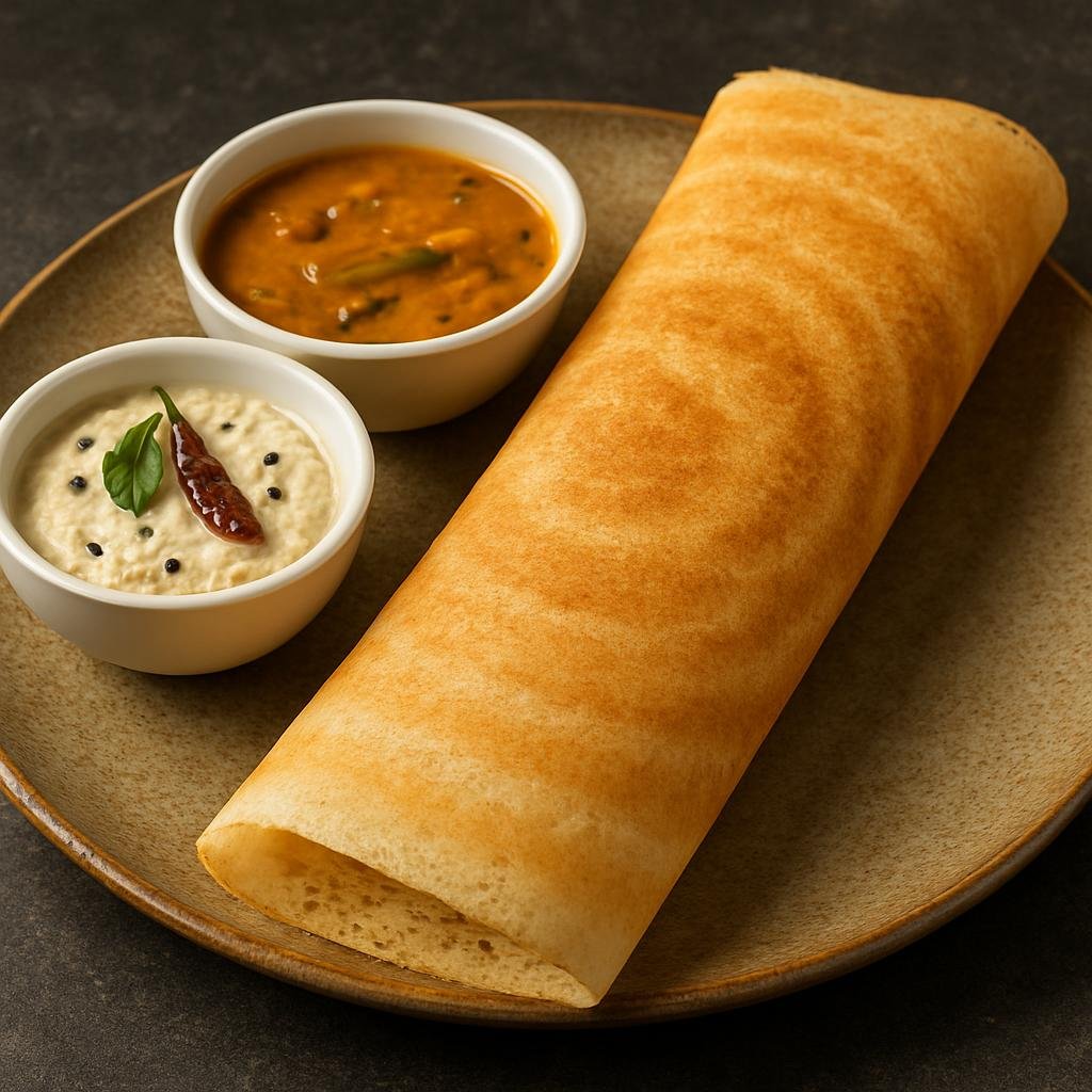 Entree: Malaysia – Malaysian Indian – தோசை ➤ Thosai (Thin fermented rice and lentil crepe, crisp on the outside and soft inside, typically served with chutney and sambar) recipe