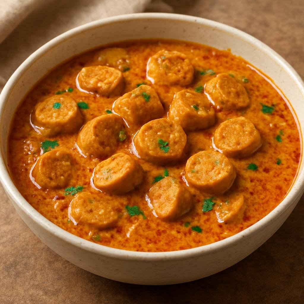 Entree: India – Rajasthan – गट्टे की सब्जी ➤ Gaṭṭe kī Sabzī (Gram flour dumplings simmered in a spiced yogurt gravy) recipe