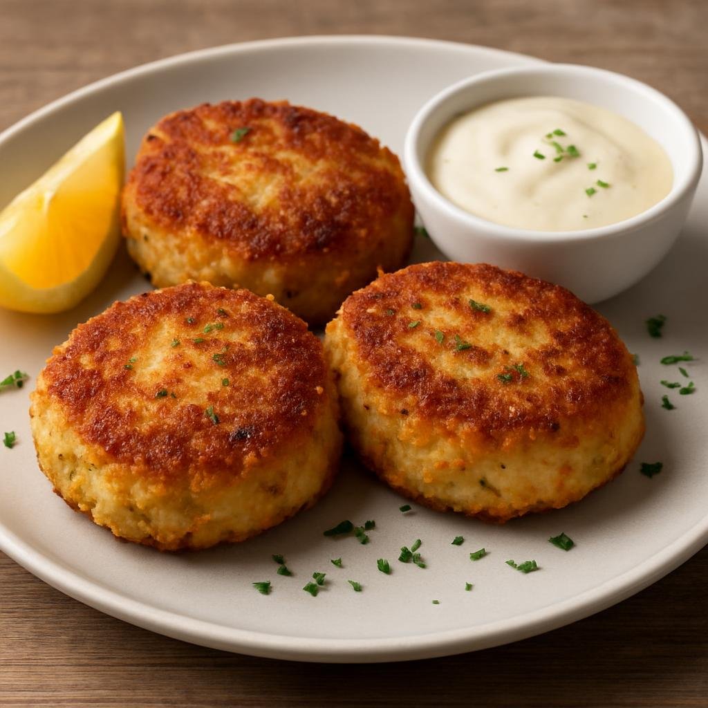 Entree: Antarctica – Southern Culinary Region – Snow Crab Cakes (Pan-fried patties of sweet snow crab meat bound with breadcrumbs and seasonings) recipe