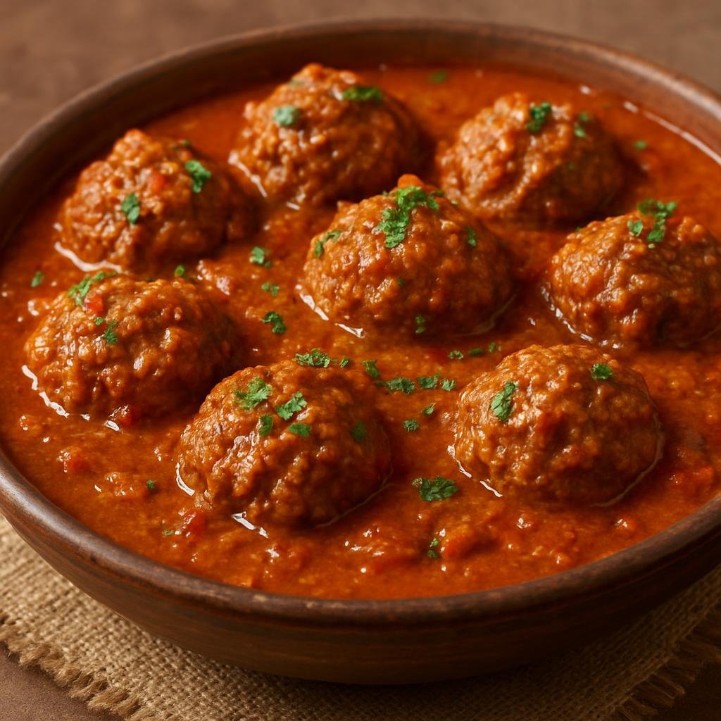 Entree: Democratic Republic of the Congo – Southern Culinary Region – Kanda (Beef meatballs simmered in a rich Congolese peanut-tomato sauce) recipe
