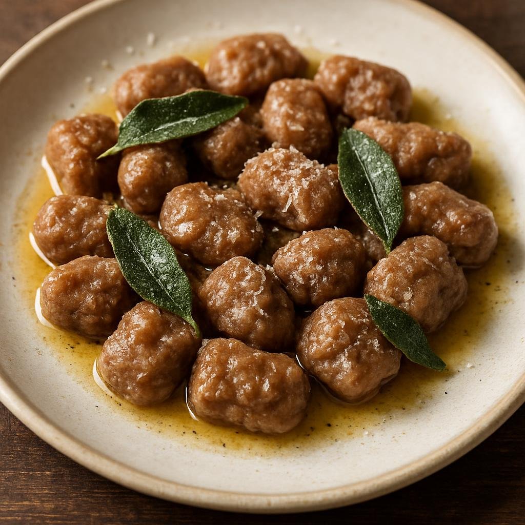 Entree: Switzerland – Italian Swiss / Ticino – Gnocchi di Castagne (Small dumplings made from chestnut purée and flour, typically served with butter and sage or grated cheese) recipe