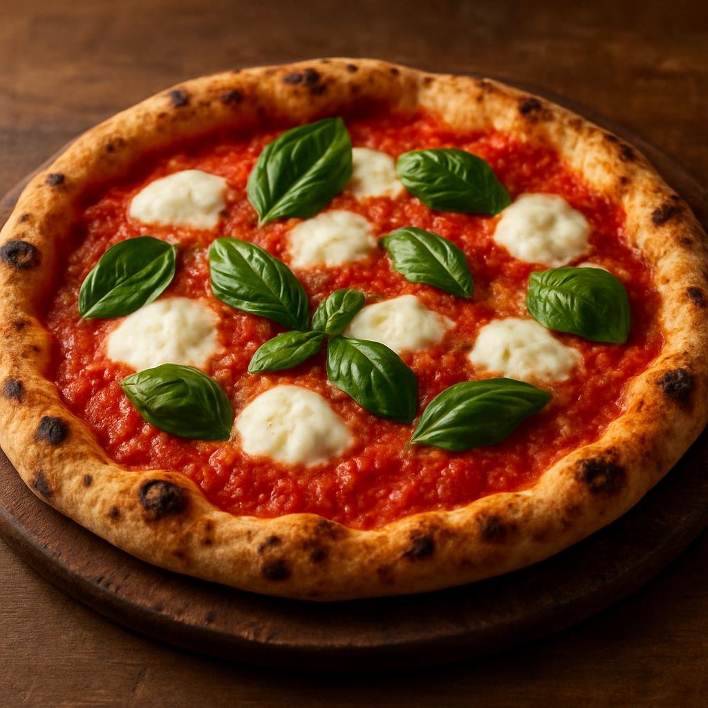 Entree: Italy – Campania / Naples – Pizza Margherita (Classic Neapolitan pizza topped with crushed tomatoes, fresh mozzarella, and basil) recipe