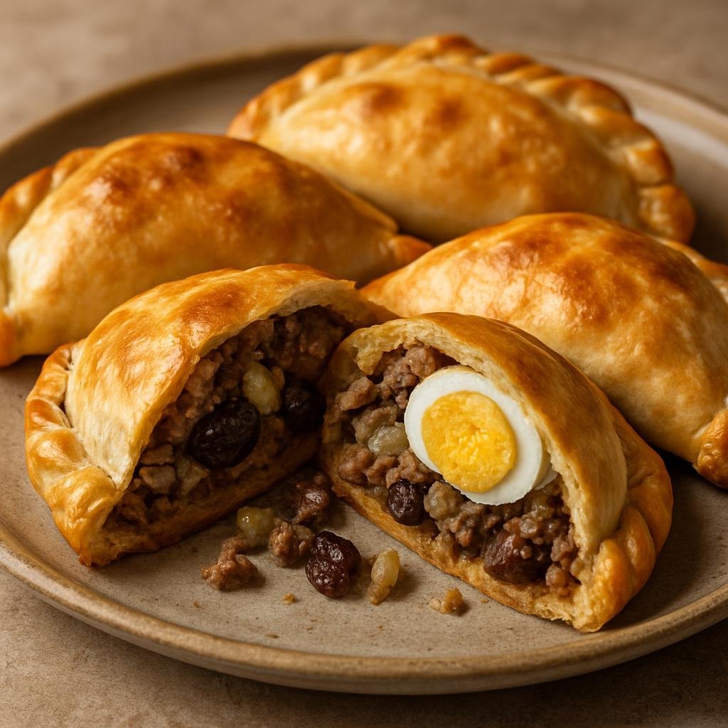 Entree: Argentina – Cuyo – Empanadas Mendocinas (Baked savory empanadas from Mendoza filled with seasoned beef, onions, olives, raisins, and hard‑boiled egg) recipe