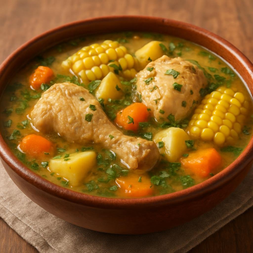 Entree: Colombia – Cauca & Valle – Sancocho de Gallina (Hearty chicken and root-vegetable stew flavored with cilantro and local aromatics) recipe