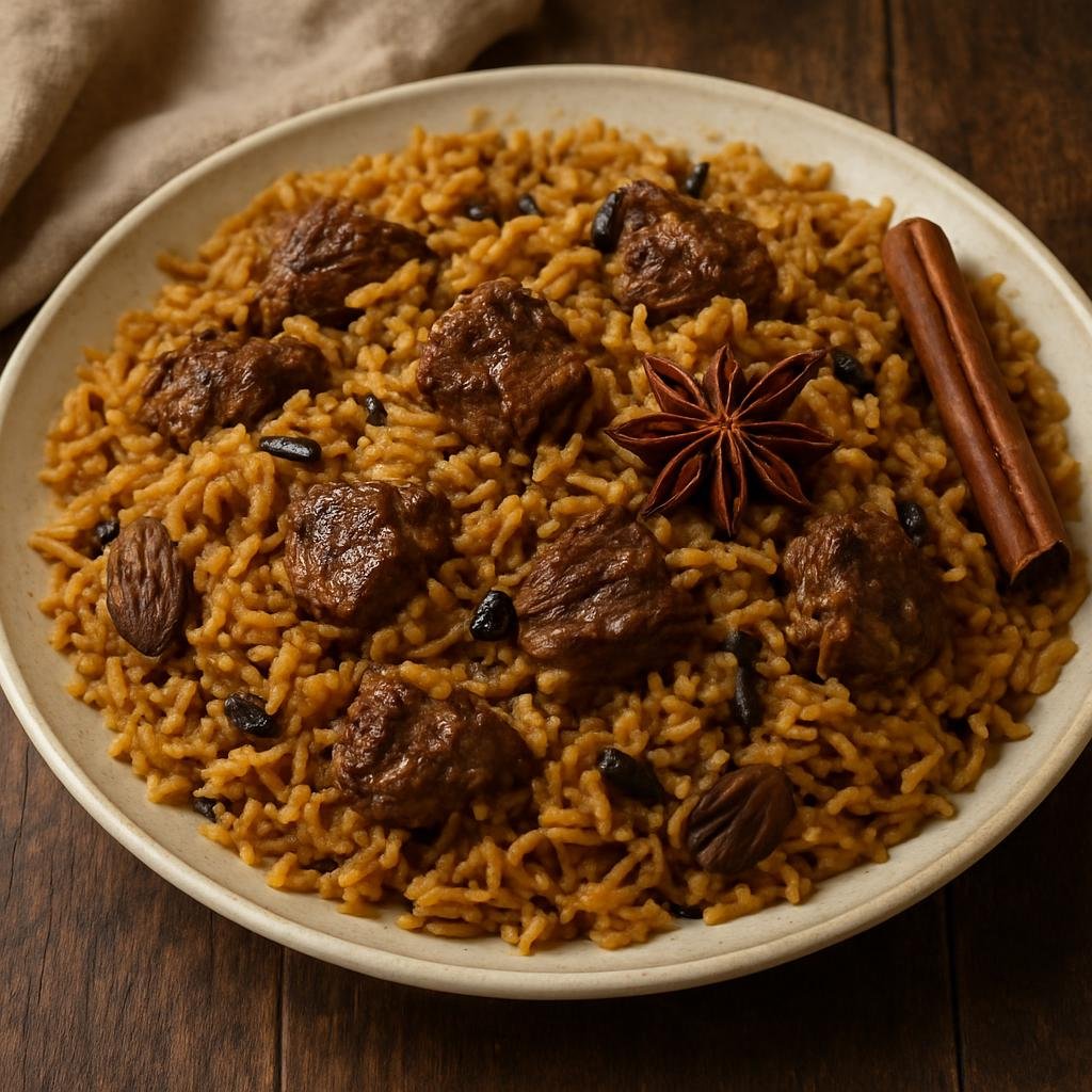 Entree: Tanzania – Zanzibar – Zanzibar Pilau (Fragrant spiced rice cooked with meat and whole spices typical of Zanzibar) recipe