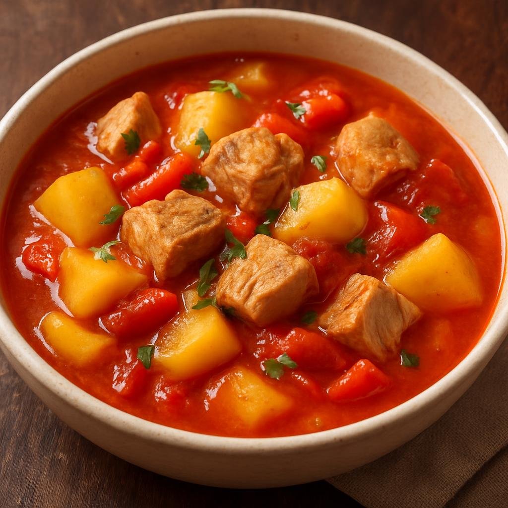 Entree: Spain – Basque Country – Marmitako (Basque tuna and potato stew cooked in a tomato and pepper broth) recipe
