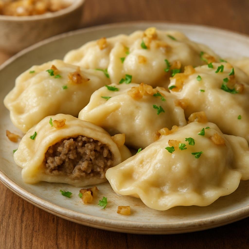 Entree: Poland – Podlasie – Pierogi z mięsem (Polish boiled dumplings filled with seasoned minced meat) recipe