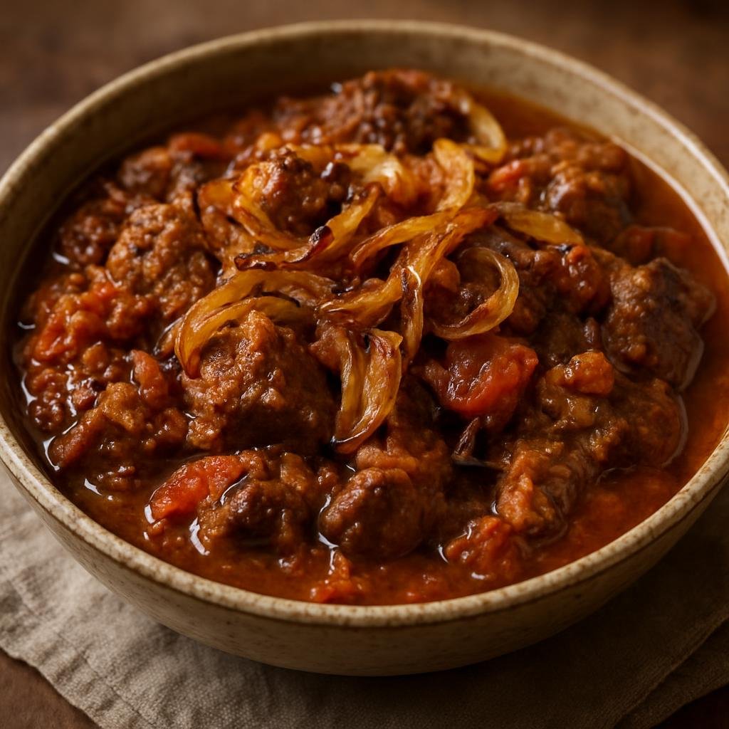 Entree: Egypt – Nubian Egypt – كاواري ➤ Kawari (Slow-simmered Nubian lamb stew with caramelized onions, tomatoes, and warm roasted spices) recipe