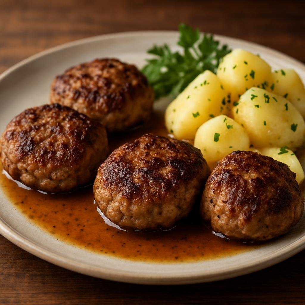 Entree: Denmark – Jutland – Frikadeller (Pan-fried Danish flat meat patties made from seasoned minced pork and beef) recipe