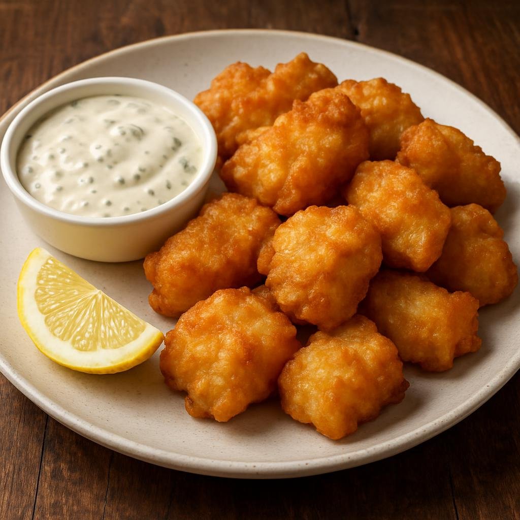 Entree: Netherlands – North Sea Coast – Kibbeling (Battered and deep-fried bite-sized pieces of white fish served with a creamy garlic or tartar-style sauce) recipe