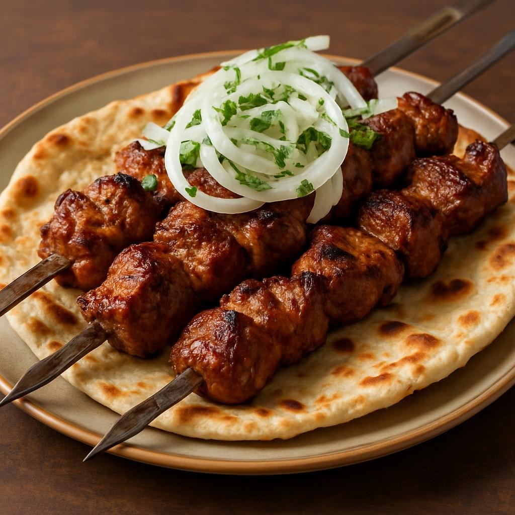 Entree: Uzbekistan – Tashkent – Шашлык ➤ Shashlyk (Charcoal-grilled skewered marinated meat, typically lamb, served with onions and flatbread) recipe