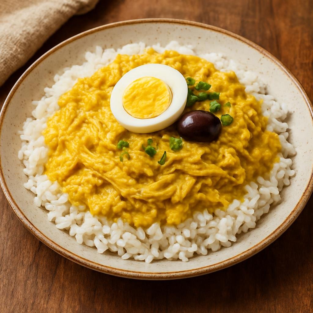Entree: Peru – Cuzco – Aji de Gallina (Creamy shredded chicken in a spiced yellow pepper and walnut sauce served over rice) recipe