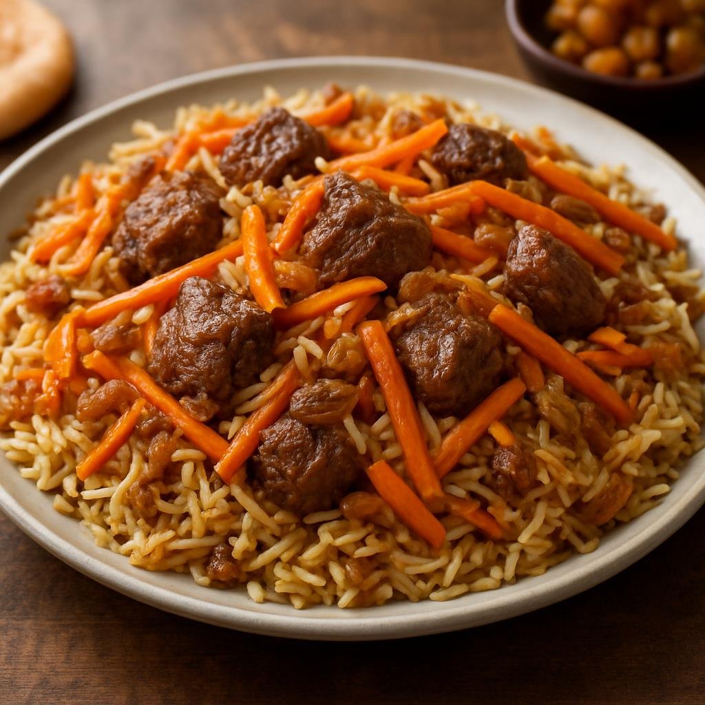 Entree: Afghanistan – Northern Afghanistan – قابلی پلو ➤ Qabili Palaw (Spiced Afghan rice pilaf with tender lamb, caramelized carrots, and raisins) recipe