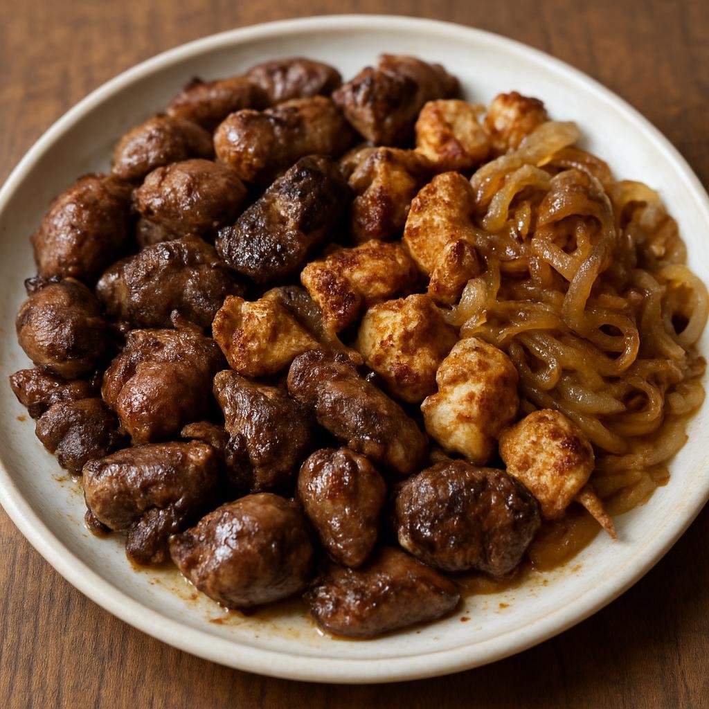 Entree: Israel – Negev – מעורב ירושלמי ➤ Me'orav Yerushalmi (Jerusalem-style mixed spiced grill of offal and meats served with caramelized onions) recipe