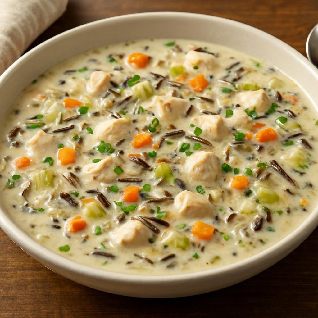 Entree: United States – Upper Midwest – Chicken and Wild Rice Soup (Creamy soup of chicken, wild rice, and vegetables) recipe