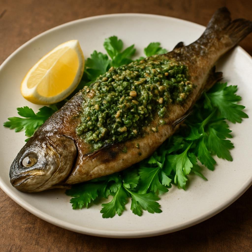 Entree: Armenia – Yerevan & Central Armenia – Իշխան ➤ Ishkhan (Whole Sevan trout roasted with Armenian walnut-garlic-herb sauce) recipe