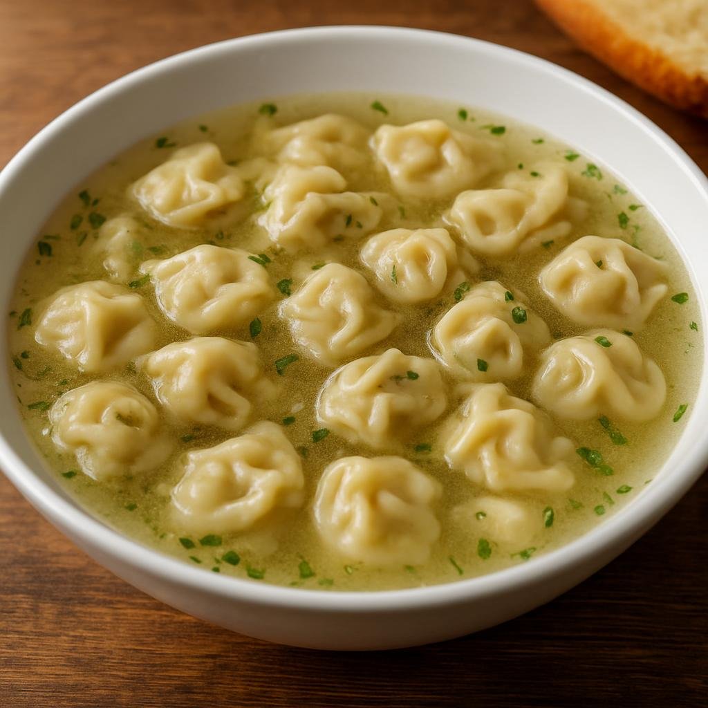Entree: Azerbaijan – Nakhchivan – Dushbara (Tiny meat-filled dumplings served in a clear lamb broth, a traditional Azerbaijani comfort dish) recipe