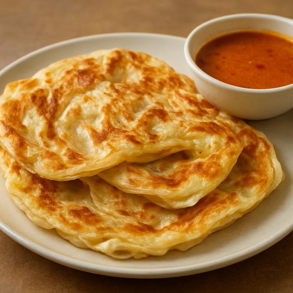 Entree: Singapore – Singapore Hawker Cuisine – Roti Prata (Pan-fried layered flatbread with a crisp exterior and soft interior, served with spiced curry for dipping) recipe