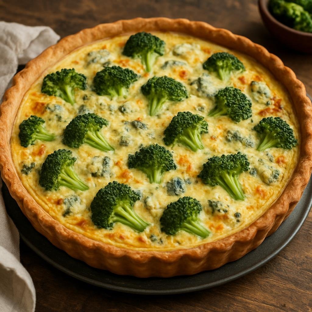 Entree: United Kingdom – England - Midlands – Stilton and Broccoli Quiche (Savory baked custard tart filled with broccoli and crumbly Stilton cheese) recipe