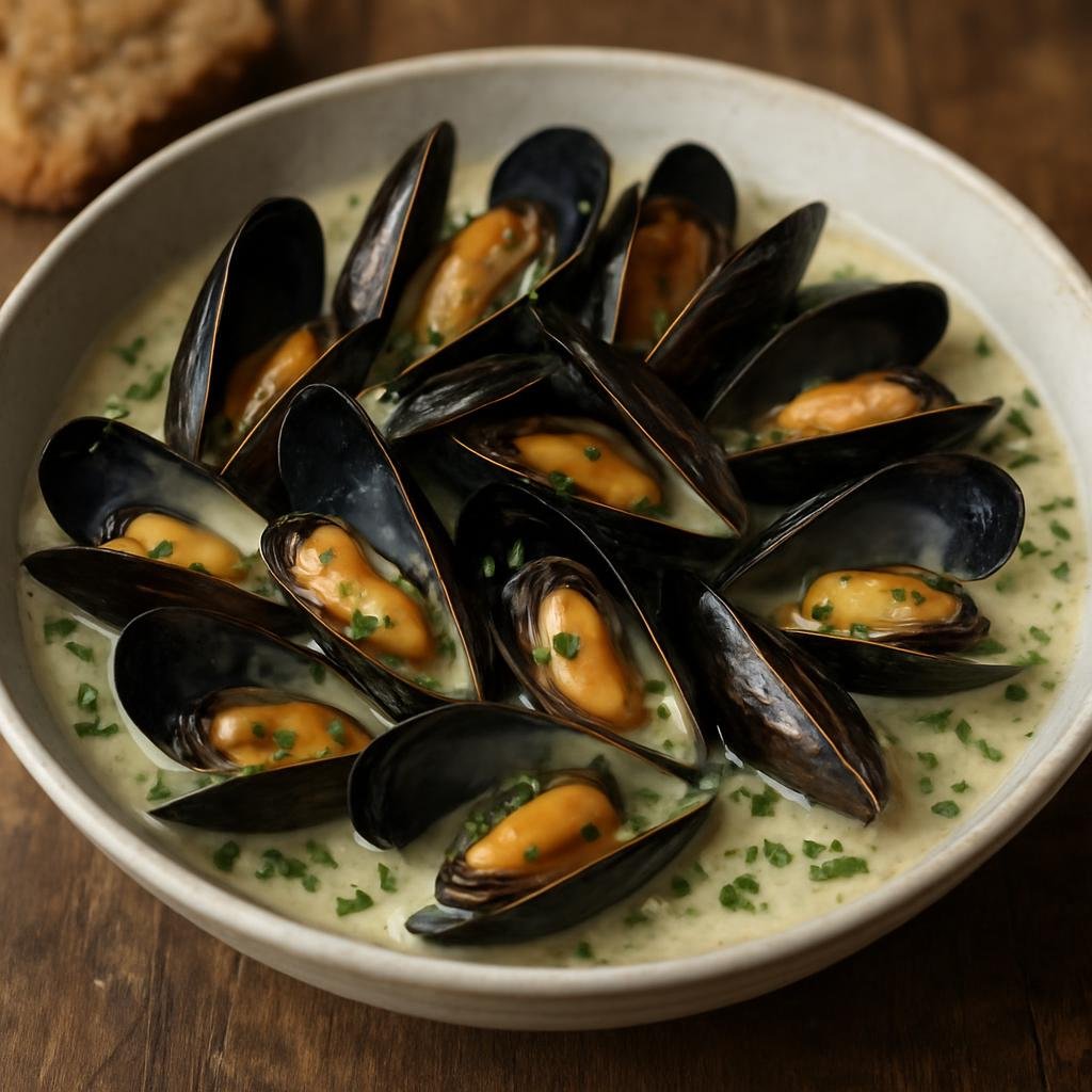 Entree: Ireland – West Ireland – Mussels in White Wine Sauce (Fresh mussels steamed in a garlic, white wine and cream broth typical of the Irish west coast) recipe