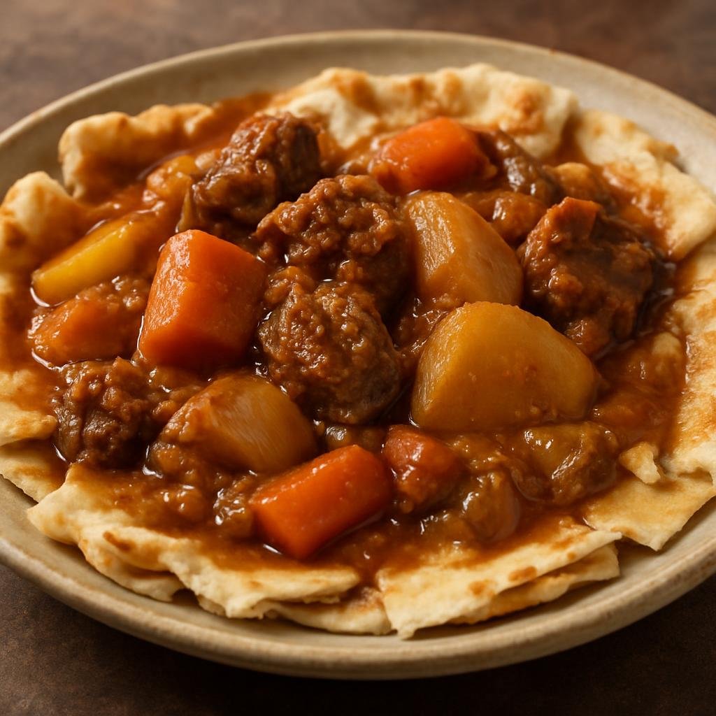 Entree: Saudi Arabia – Saudi Bedouin Cuisine – ثريد ➤ Tharīd (Slow-simmered meat and vegetable stew poured over torn flatbread) recipe