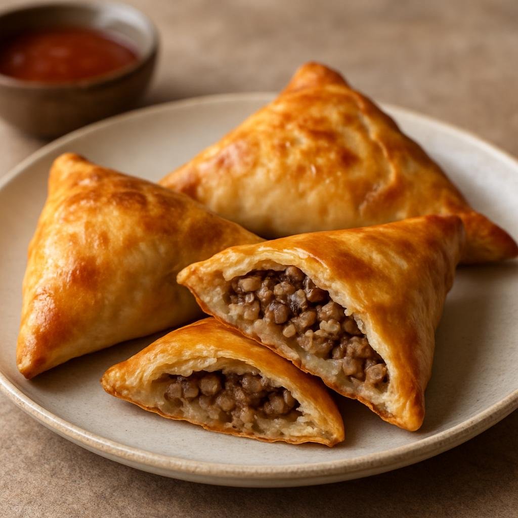 Entree: Uzbekistan – Tashkent – Samsa (Savory baked triangular pastry filled with spiced minced meat and onions) recipe