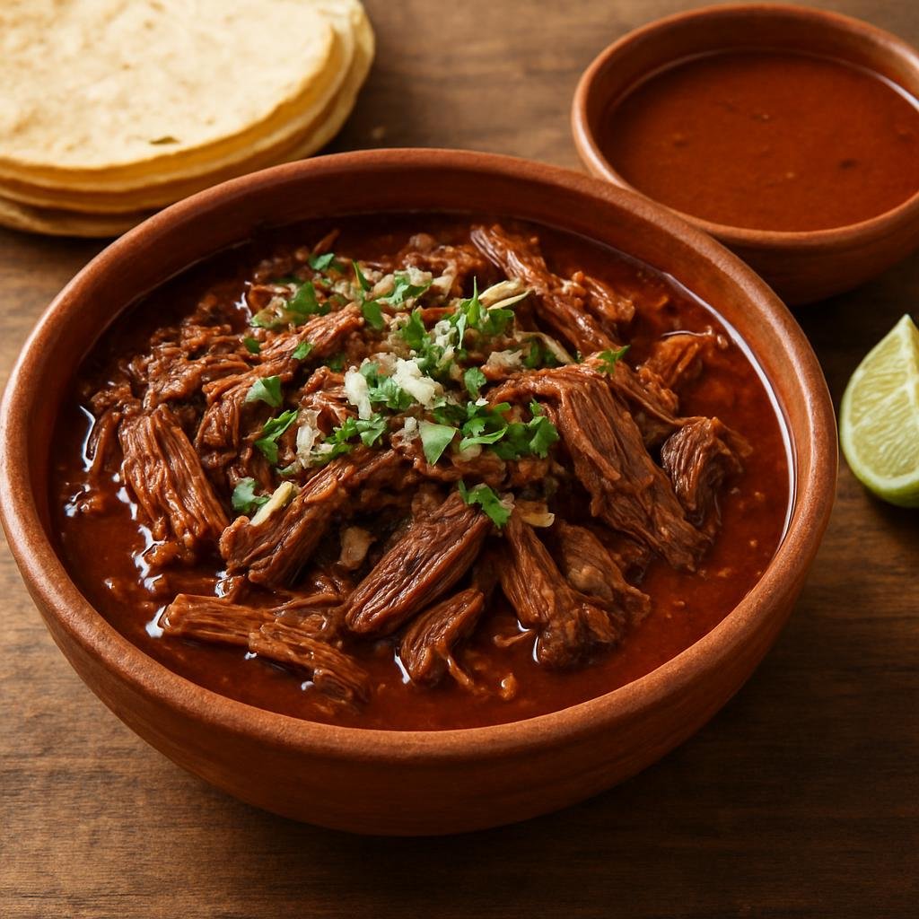Entree: Mexico – Durango & Zacatecas – Birria de Borrego (Slow-braised spiced young goat stew served with its savory consommé for tacos or eating as a stew) recipe