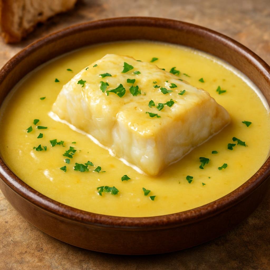 Entree: Spain – Basque Country – Bacalao al Pil-Pil (Salted cod braised and served in a silky garlic and olive oil emulsion) recipe