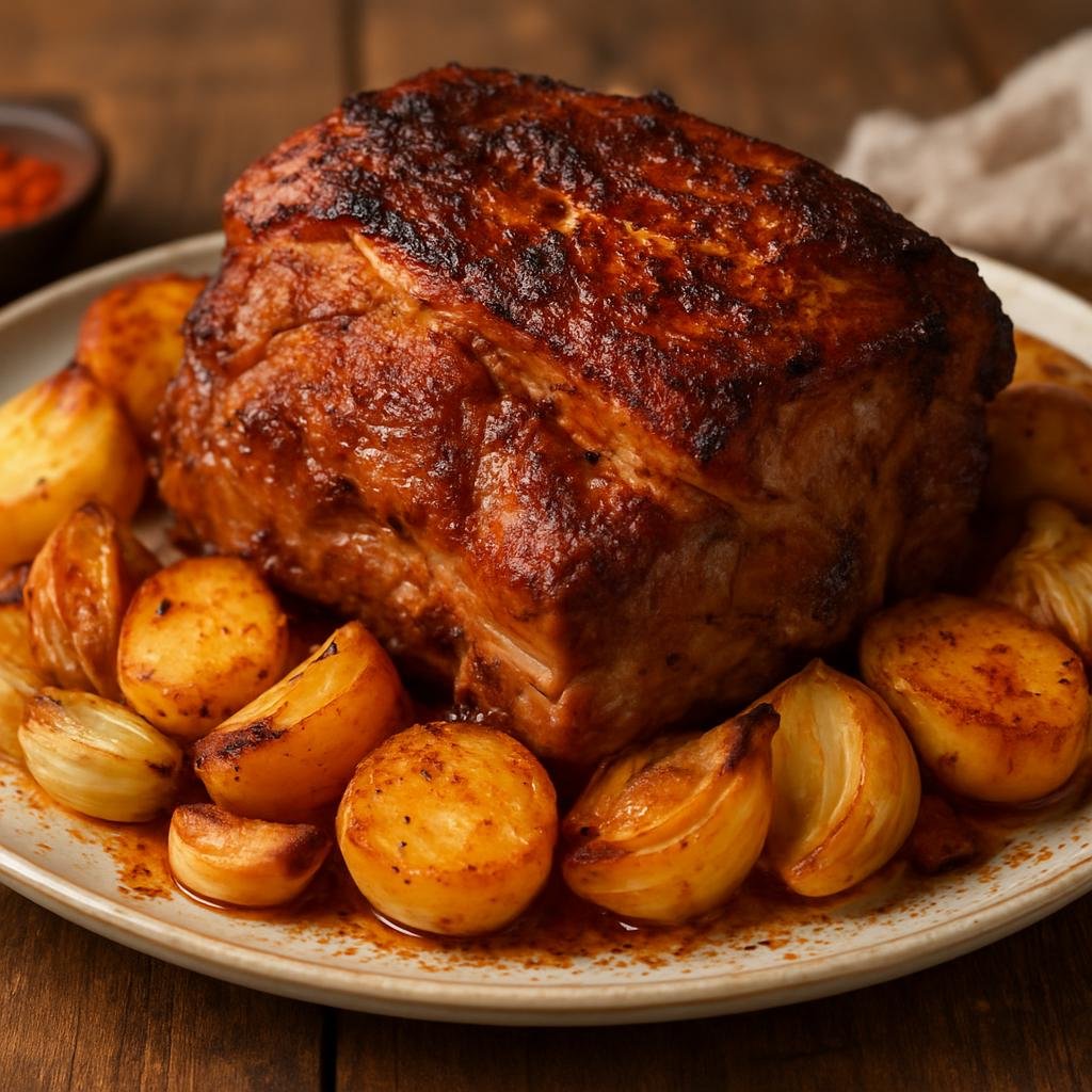Entree: Romania – Wallachia – Friptură de porc (Romanian roasted pork shoulder seasoned with garlic, paprika, and onions) recipe