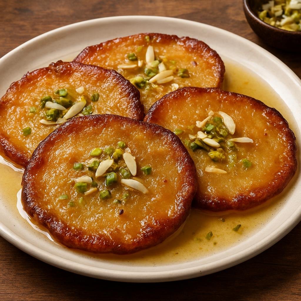 Entree: India – Bihar & Jharkhand – मालपुआ ➤ Malpua (Thin fried milk-and-flour pancakes soaked briefly in fragrant sugar syrup) recipe