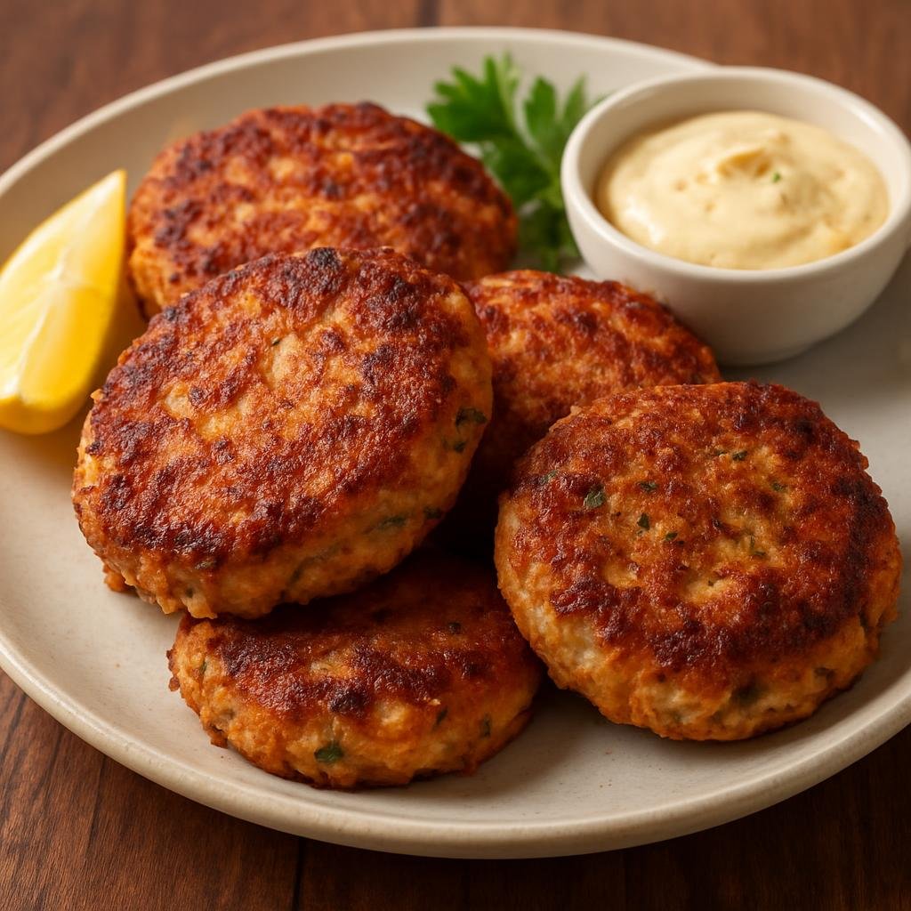 Entree: United States – Cajun Louisiana – Cajun Crab Cakes (Pan-fried seasoned crab patties typical of Cajun Louisiana) recipe