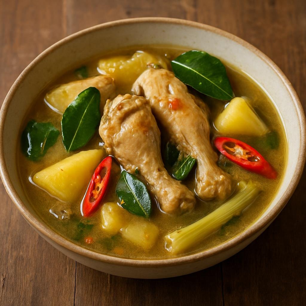 Entree: Indonesia – Central Java – Garang Asem (Central Javanese sour-tamarind stewed chicken with aromatic herbs and spices) recipe