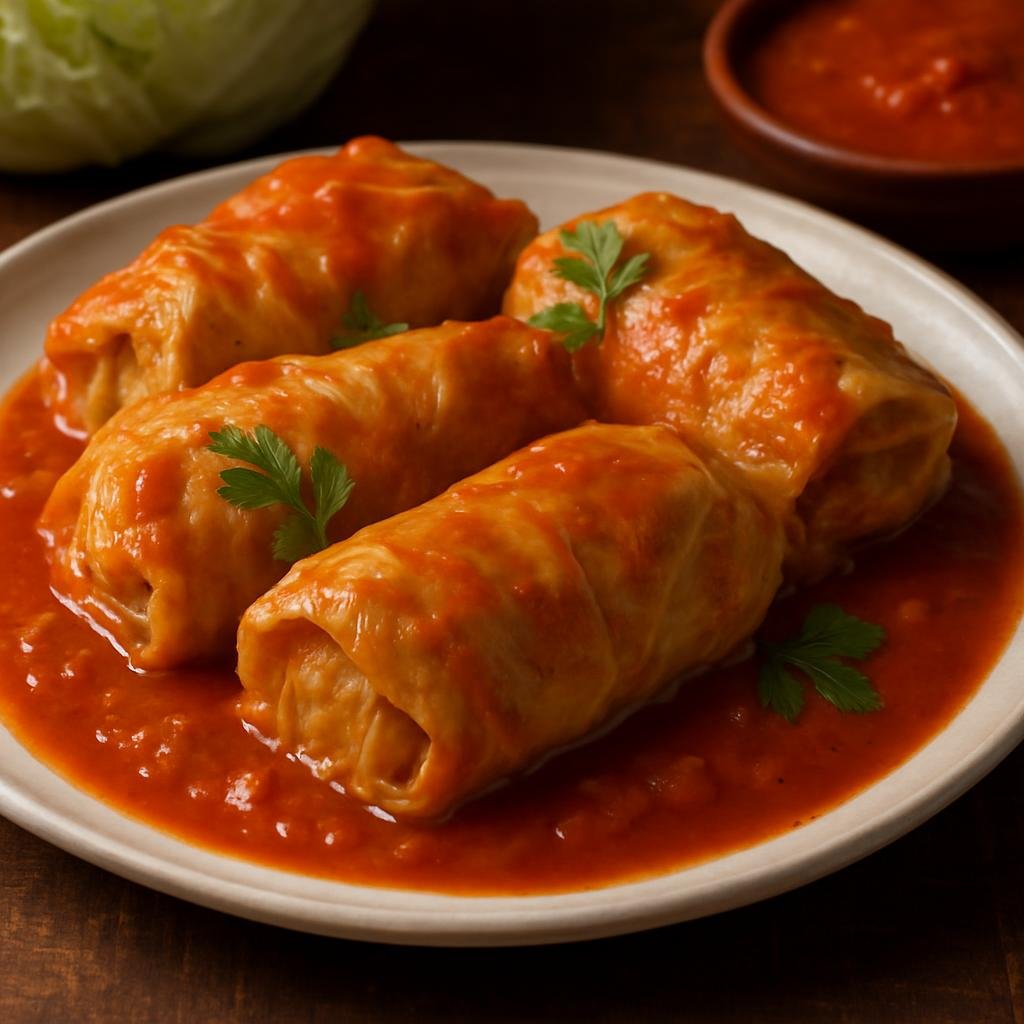 Entree: Russia – Cossack Cuisine – Голубцы ➤ Golubtsy (Cabbage leaves stuffed with seasoned meat and rice, cooked in a tangy tomato sauce) recipe