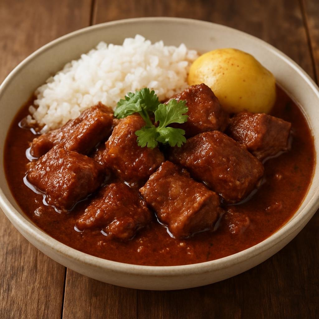 Entree: Peru – Cuzco – Adobo de Cerdo (Traditional Cuzco-style braised pork marinated in chicha and ají panca for a rich tangy stew) recipe