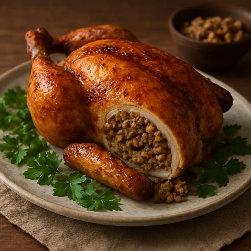 Entree: Azerbaijan – Nakhchivan – Lavangi (Roasted chicken stuffed with a spiced walnut and onion filling) recipe