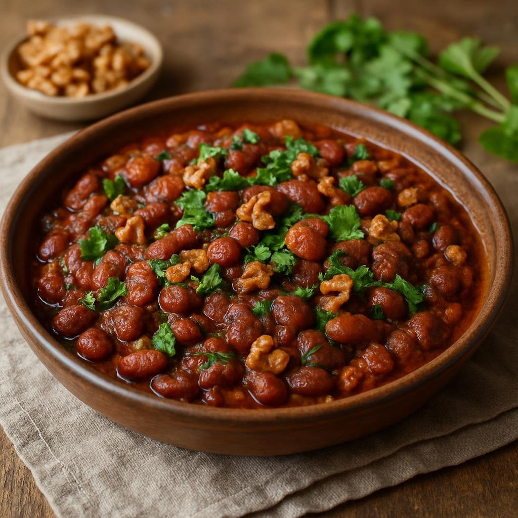 Entree: Georgia – Tbilisi & Eastern Georgia – ლობიო ➤ lobio (Georgian seasoned stewed kidney beans with walnuts and fresh herbs) recipe