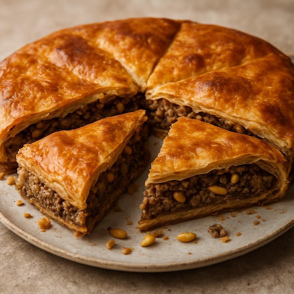 Entree: Iraq – Mosul & North – كاهي ➤ Kāhī (Savory layered pastry filled with spiced minced lamb and pine nuts) recipe