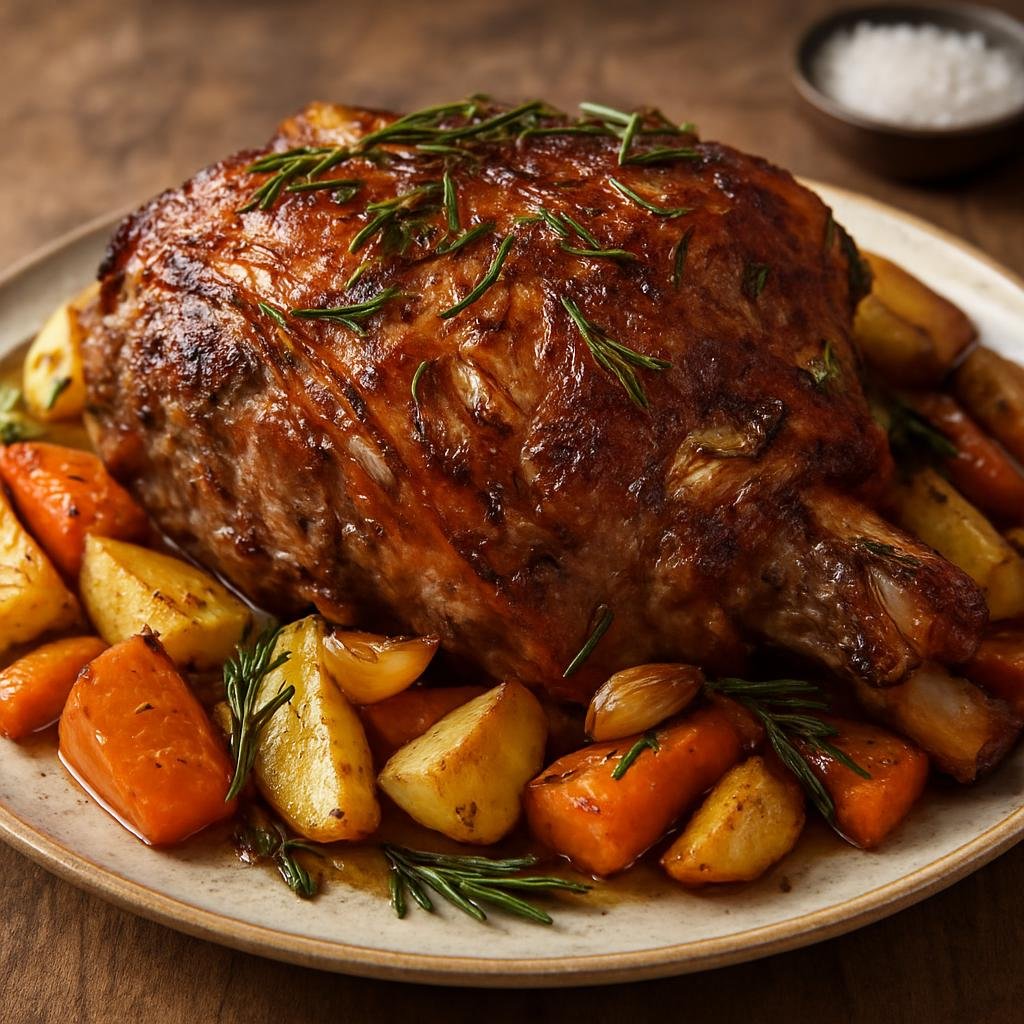 Entree: Ireland – West Ireland – Connemara Lamb (Slow-roasted Connemara lamb shoulder with rosemary, garlic and root vegetables) recipe
