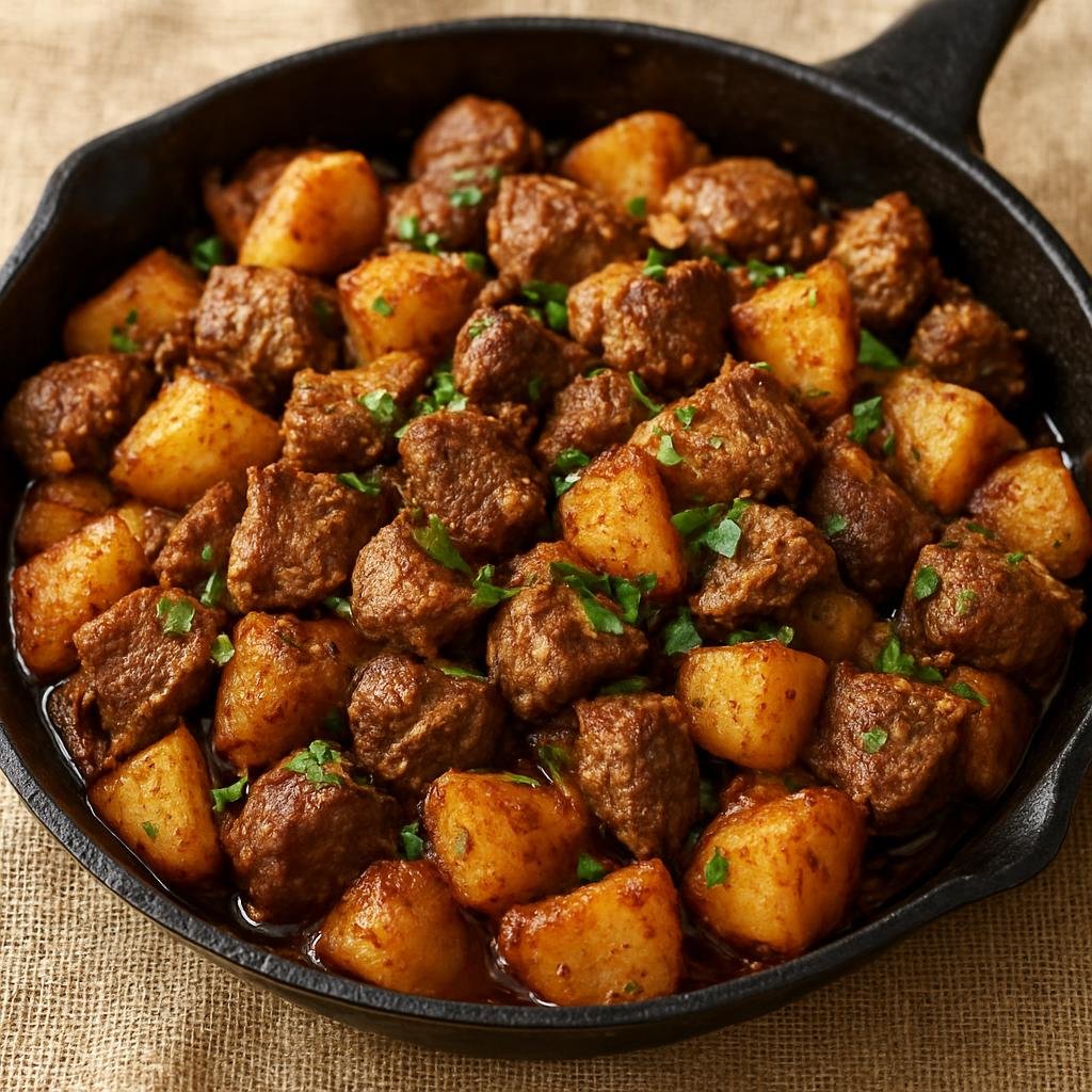 Entree: Syria – Syrian Kurdish Cuisine – Kurdish Qawarma (Pan-seared spiced lamb and potato skillet from Kurdish households in Syria) recipe