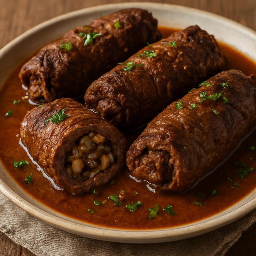Entree: Poland – Podlasie – Zrazy (Rolled beef roulades stuffed with savory fillings, braised in a rich pan gravy) recipe