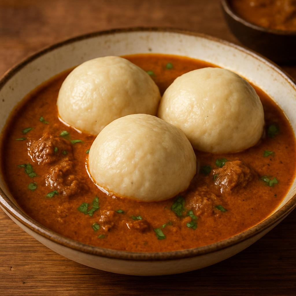 Entree: Ghana – Northern Ghana – Rice Balls with Groundnut Soup (Rice dumplings with peanut soup) recipe